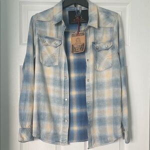 STS Ranchwear Blue and Cream Plaid Button Down Shirt size S